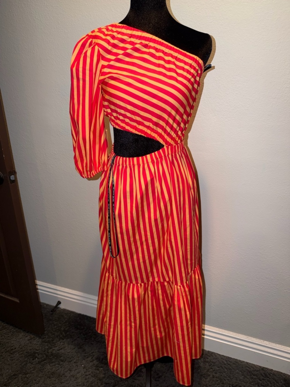 RACHEL Rachel Roy One-Shoulder Red and Yellow Striped Colorblock Maxi Dress - Picture 2 of 10